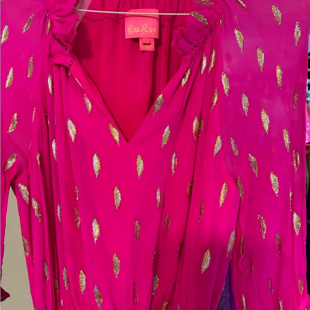 Lilly Pulitzer Vibrant Pink Dress with Gold Accents size medium. - Picture 2 of 6